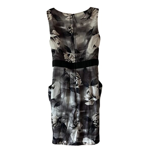 H&M Gray Floral Print Satin Dress Womans Size 10 Pockets Office Dressy Cocktail - Picture 3 of 10